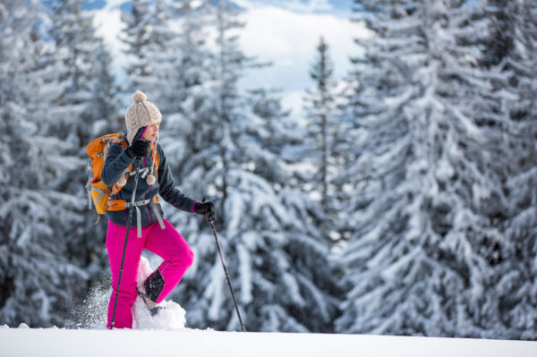 Women snowshoeing during holiday